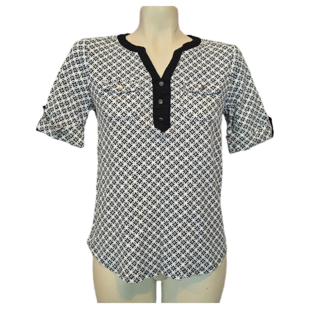 Croft & Barrow Women's Black and White Patterned Top Size Small